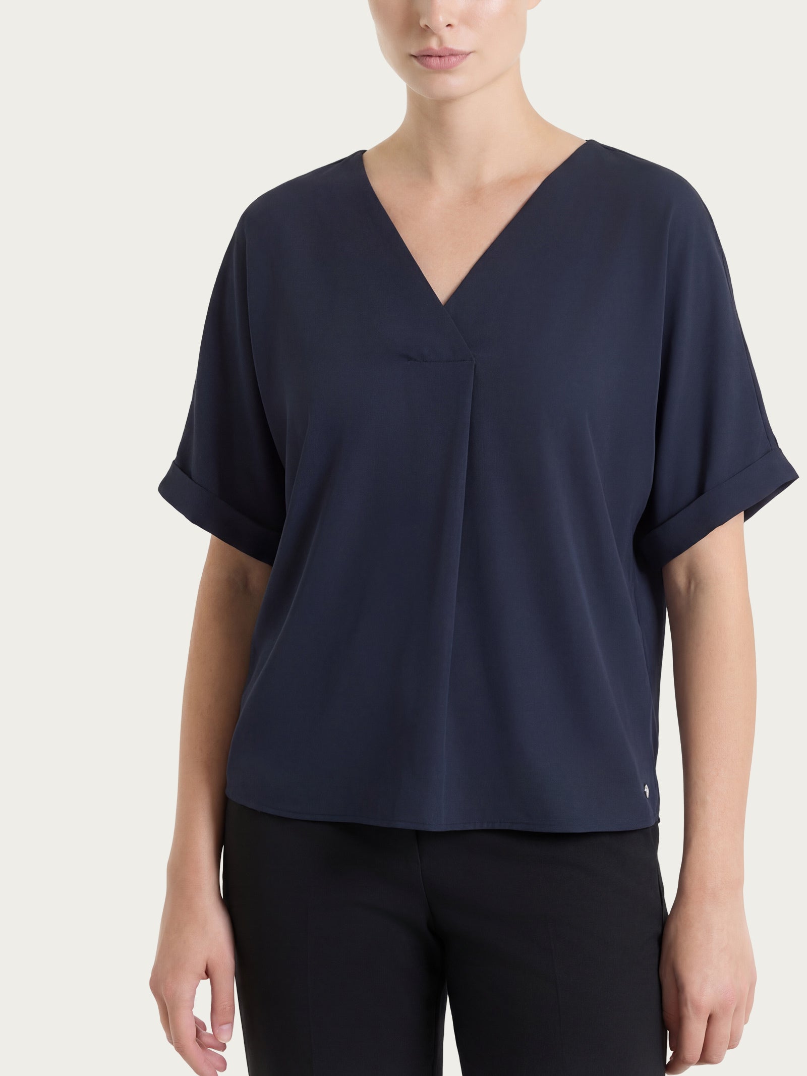 Ragno Voile Stretch blusa kimono scollo V blu