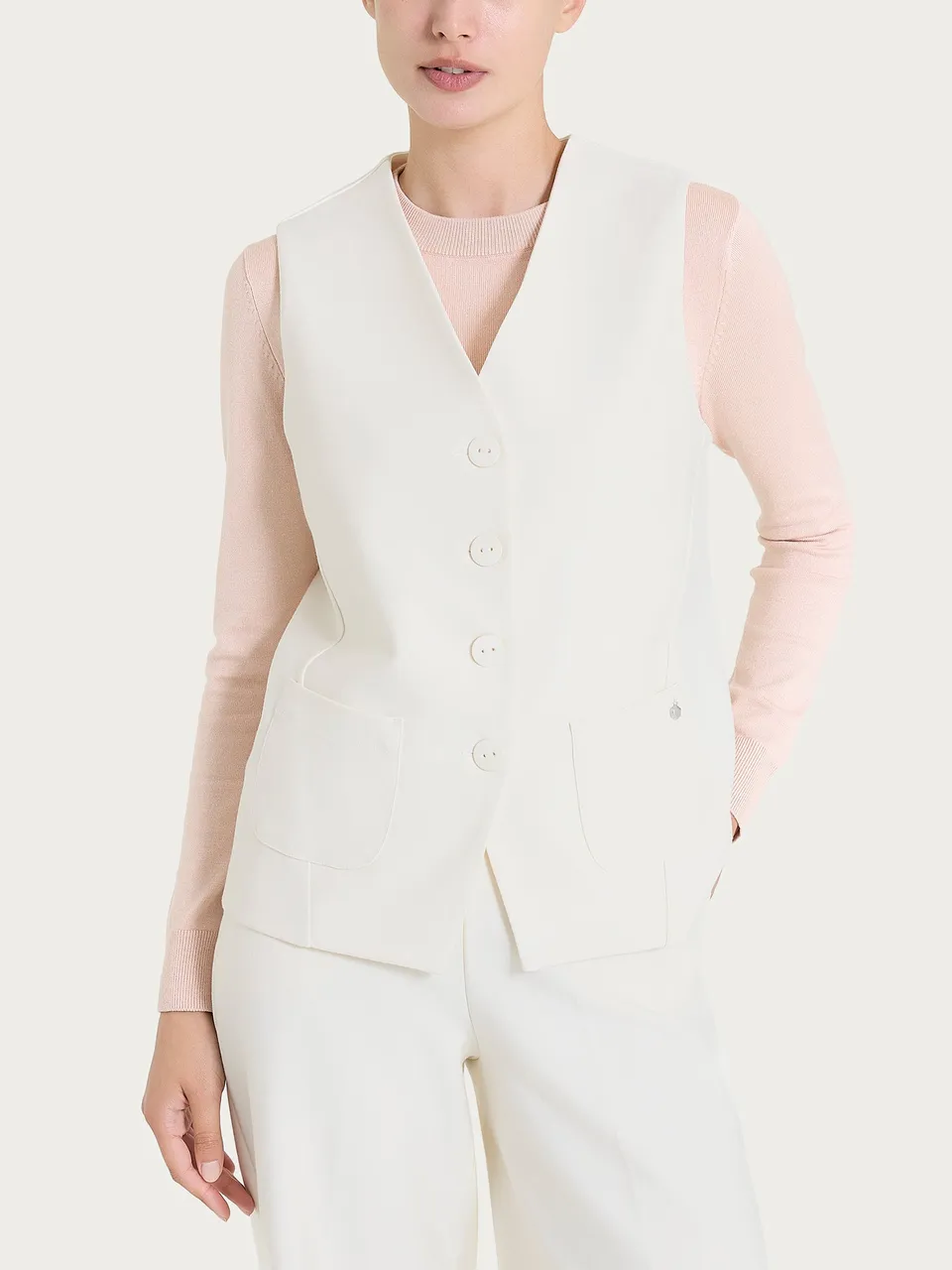 Ragno Compact Gilet 4 bottoni avorio punto Milano