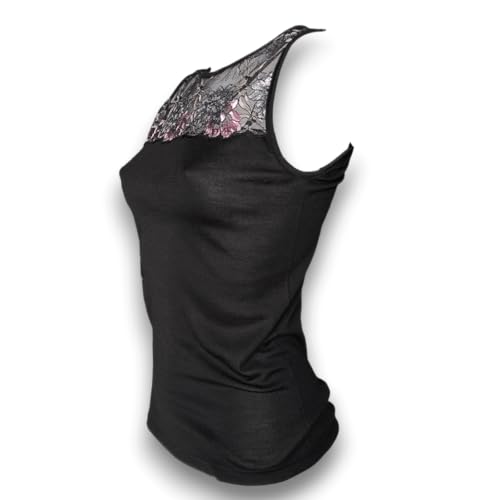 Lady C Merinos Pizzo canotta lana nera decolleté