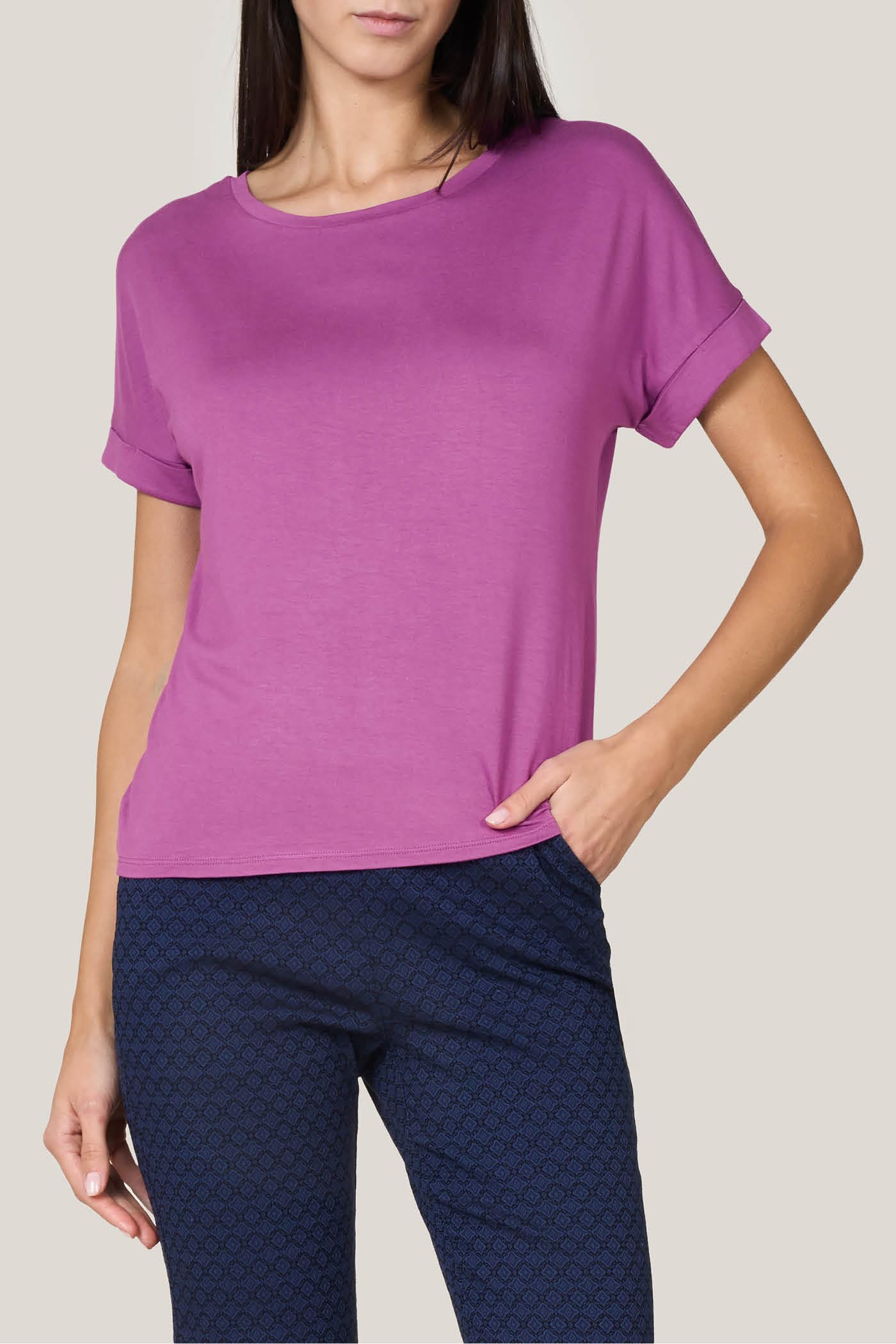 Goldenpoint Maglia Scollo Tondo Manica Corta Risvolto Lunghezza Regolare donna