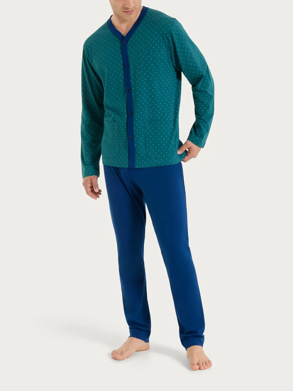 Ragno Jersey Cotone Pigiama uomo aperto bayberry micro rombi