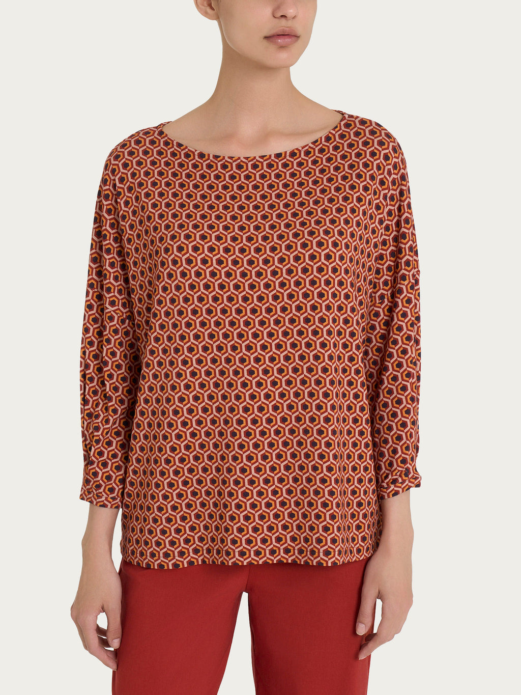 Ragno Viscosa Summer T-Shirt Esagoni Rosso leggera