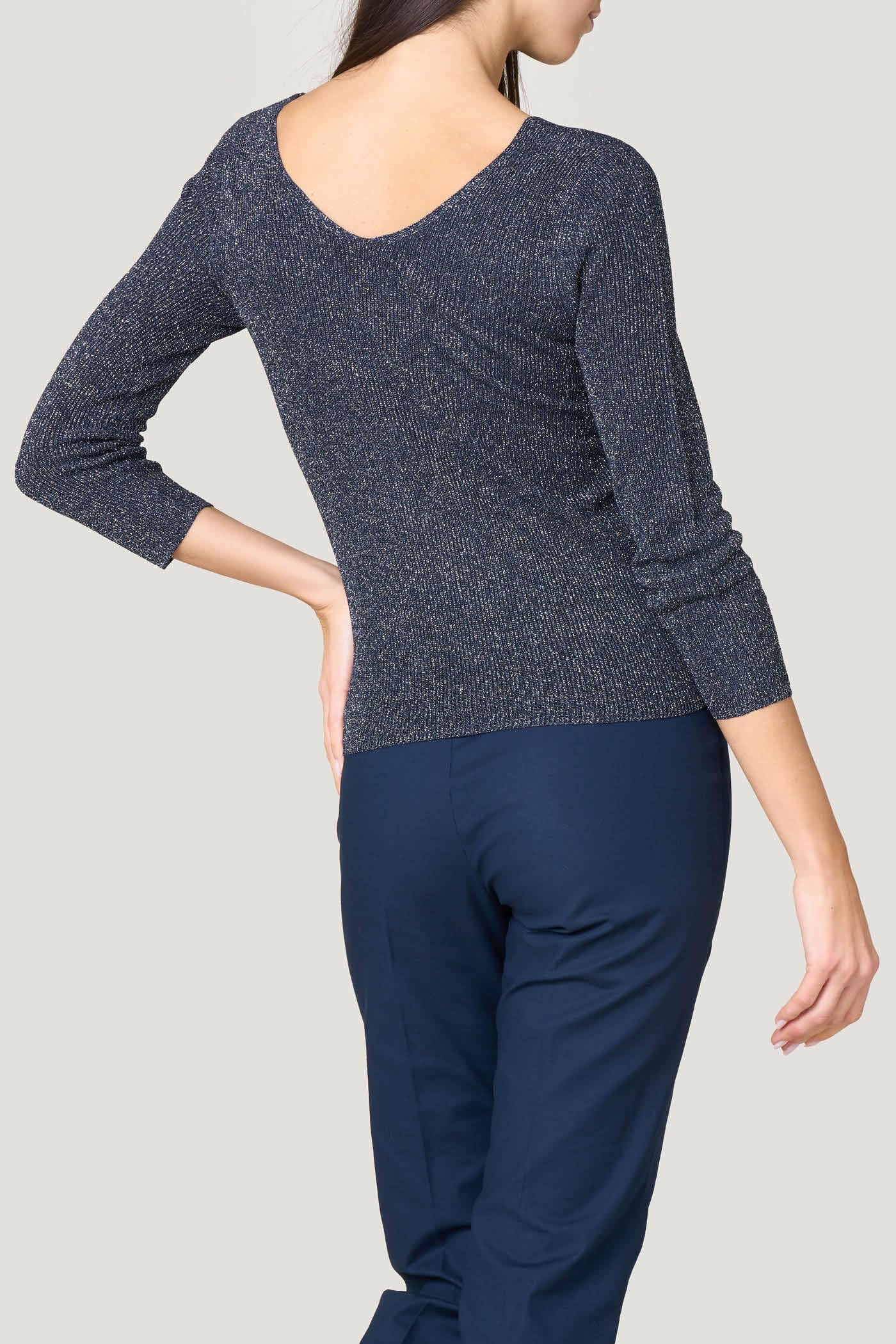Goldenpoint Maglia Donna Scollo V 3/4 Lamè Costine Viscosa