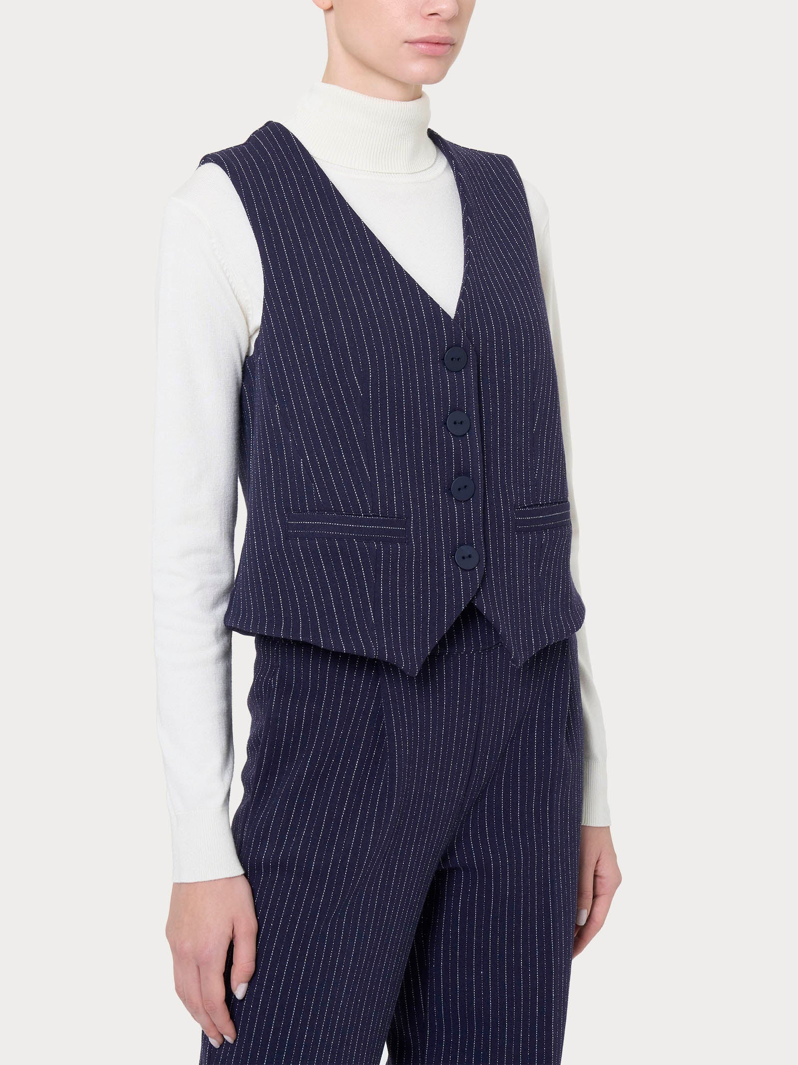 Ragno gilet 4 bottoni eco jacquard gessato Fantasia Bleu