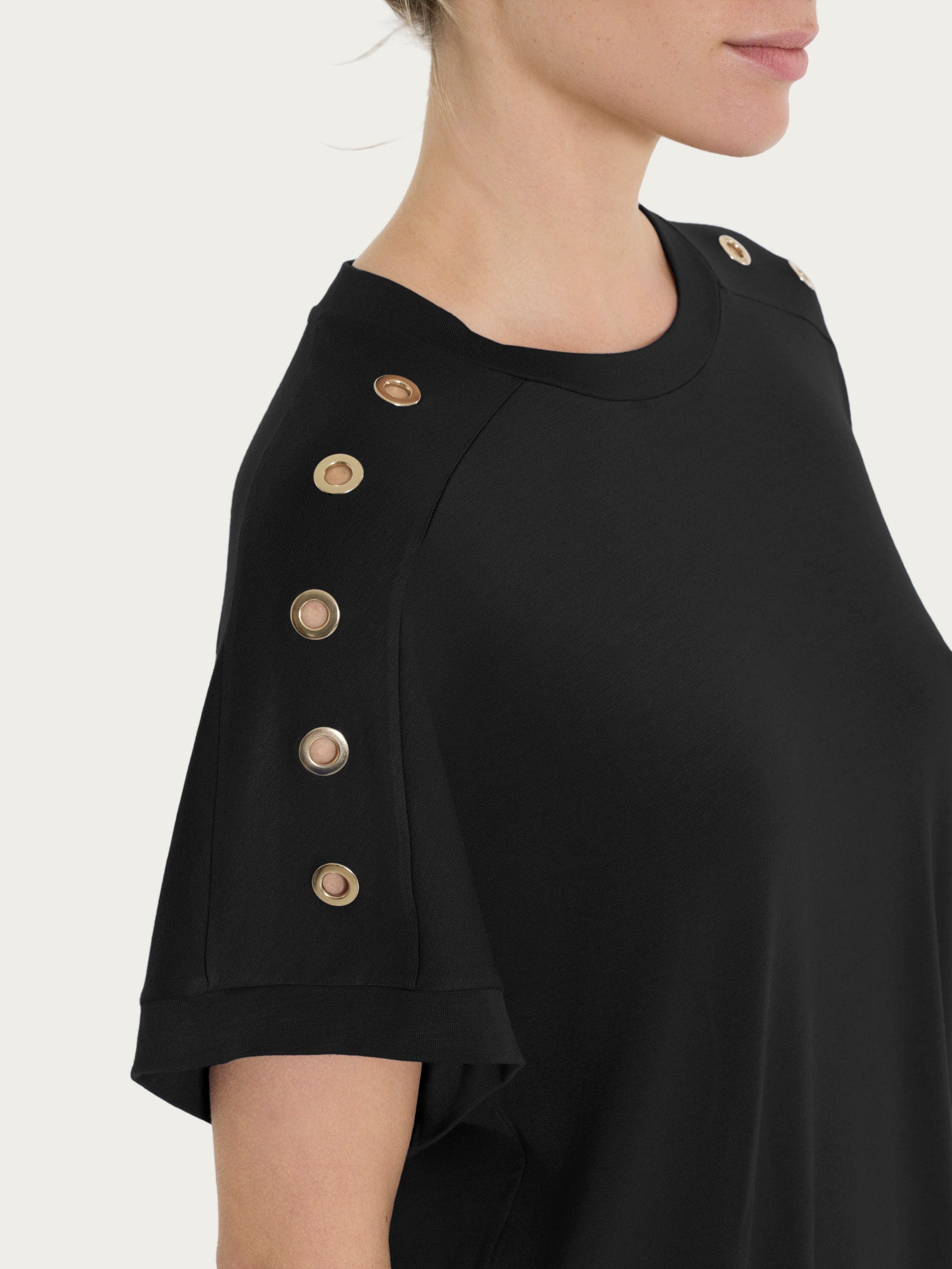 Ragno Viscosa Summer Maglietta Girocollo Occhielli T-Shirt Nero