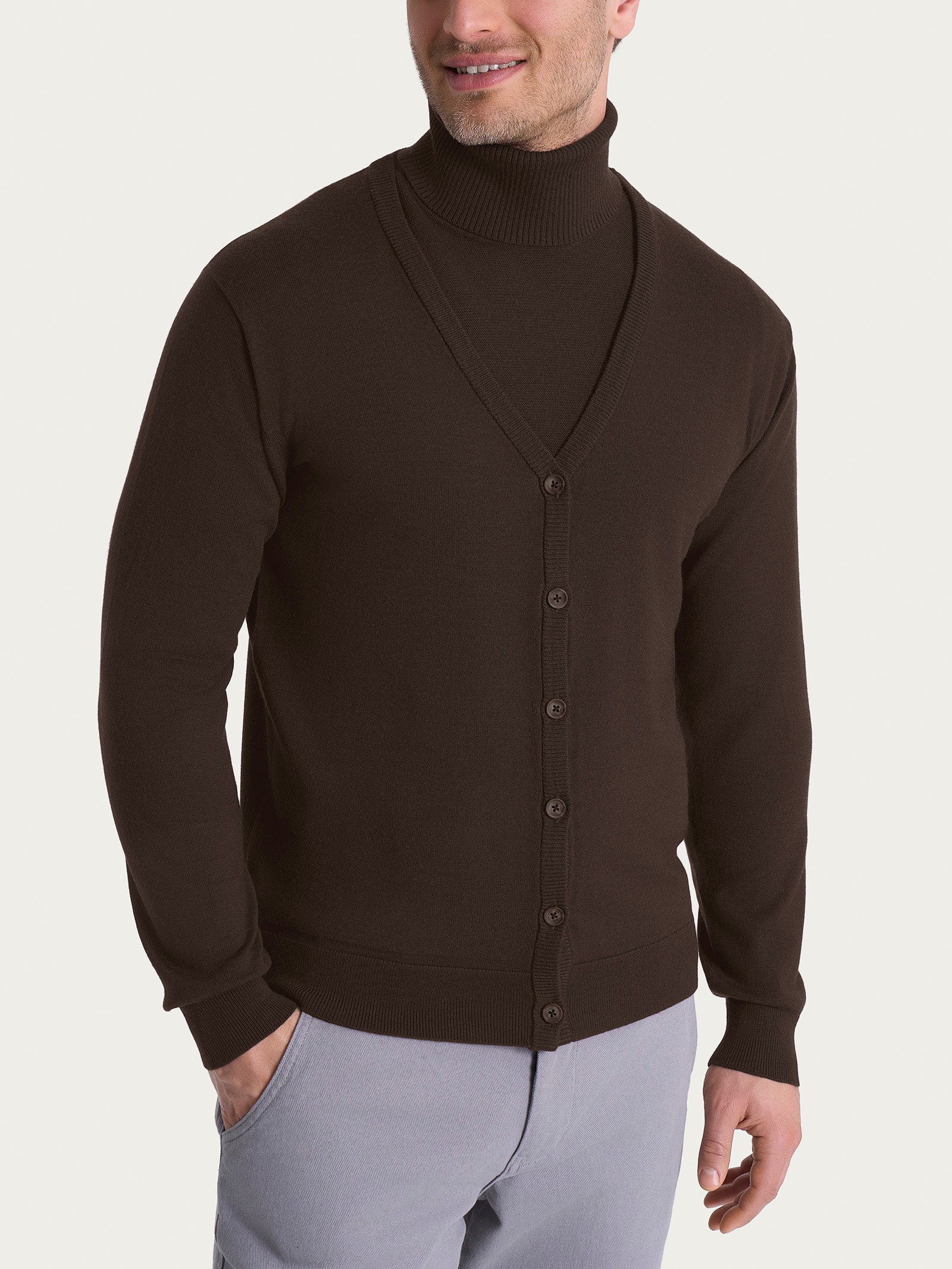 Ragno Cardigan Uomo Merino Soft Chocolate Torte Scollo V