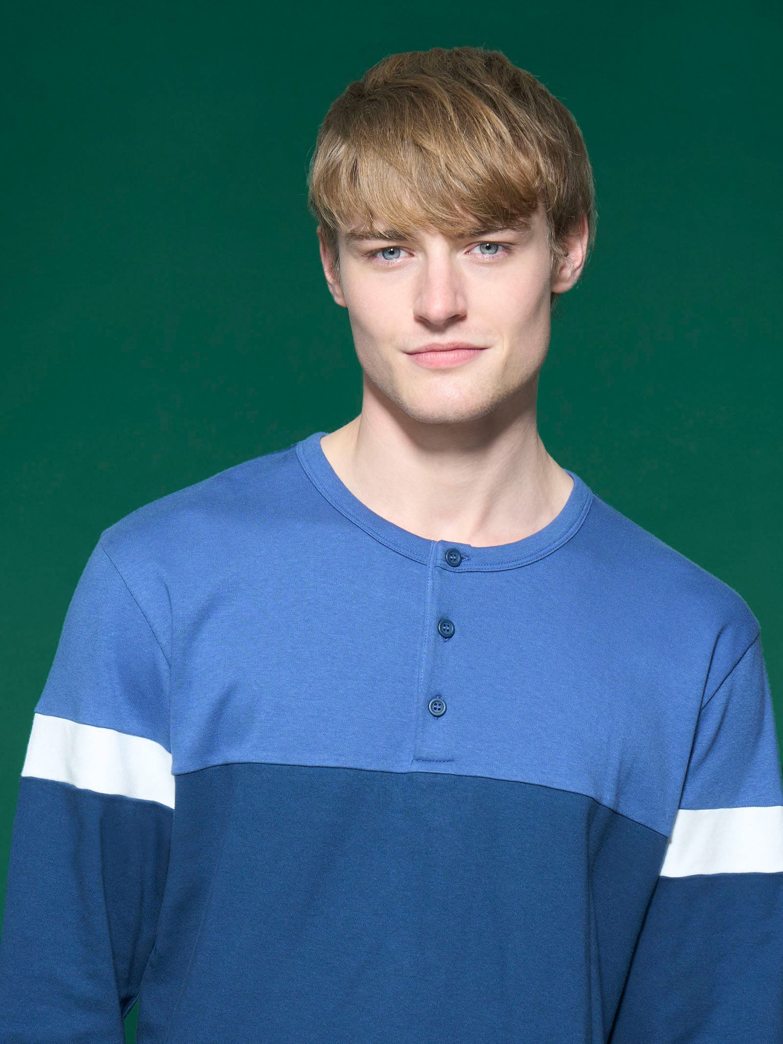 Ragno Pigiama Lungo Serafino pigiama cotone Bijou Blue caldo
