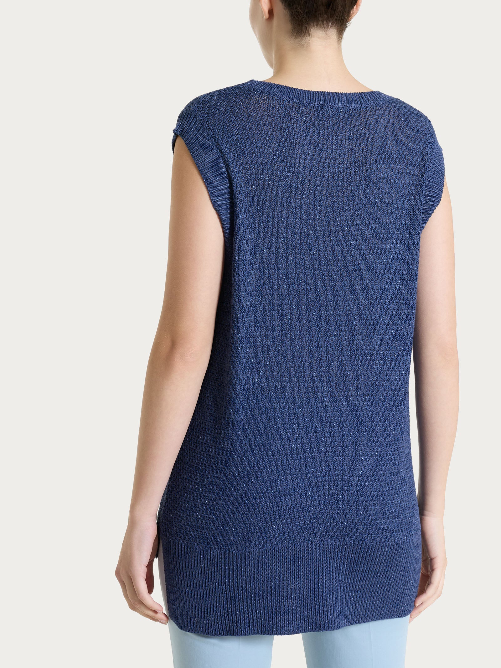 Ragno Smanicato Lurex Rice Stitch Gilet Oceana