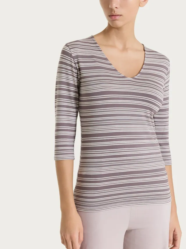 Ragno Viscosa Summer Maglietta Righe V Plum Truffle Skinny