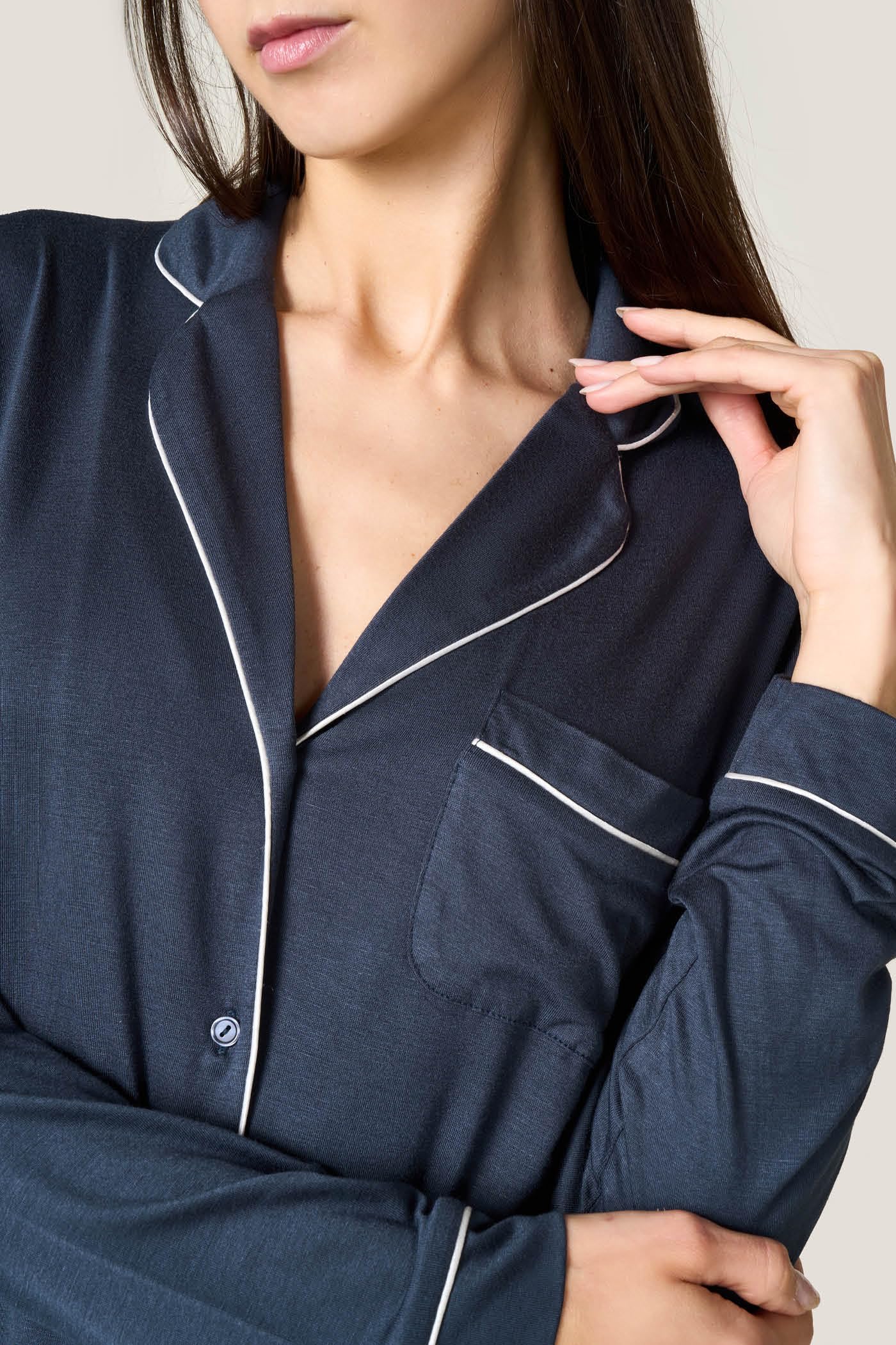 Goldenpoint Pigiama Lungo Abbottonato Piping Pigiama Donna