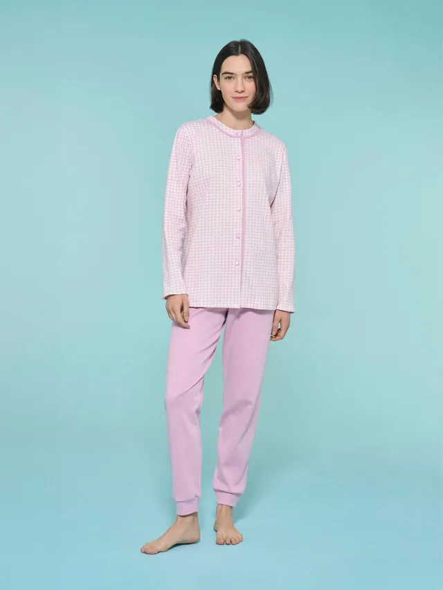 Ragno pigiama lungo aperto cotone mauve mist interlock