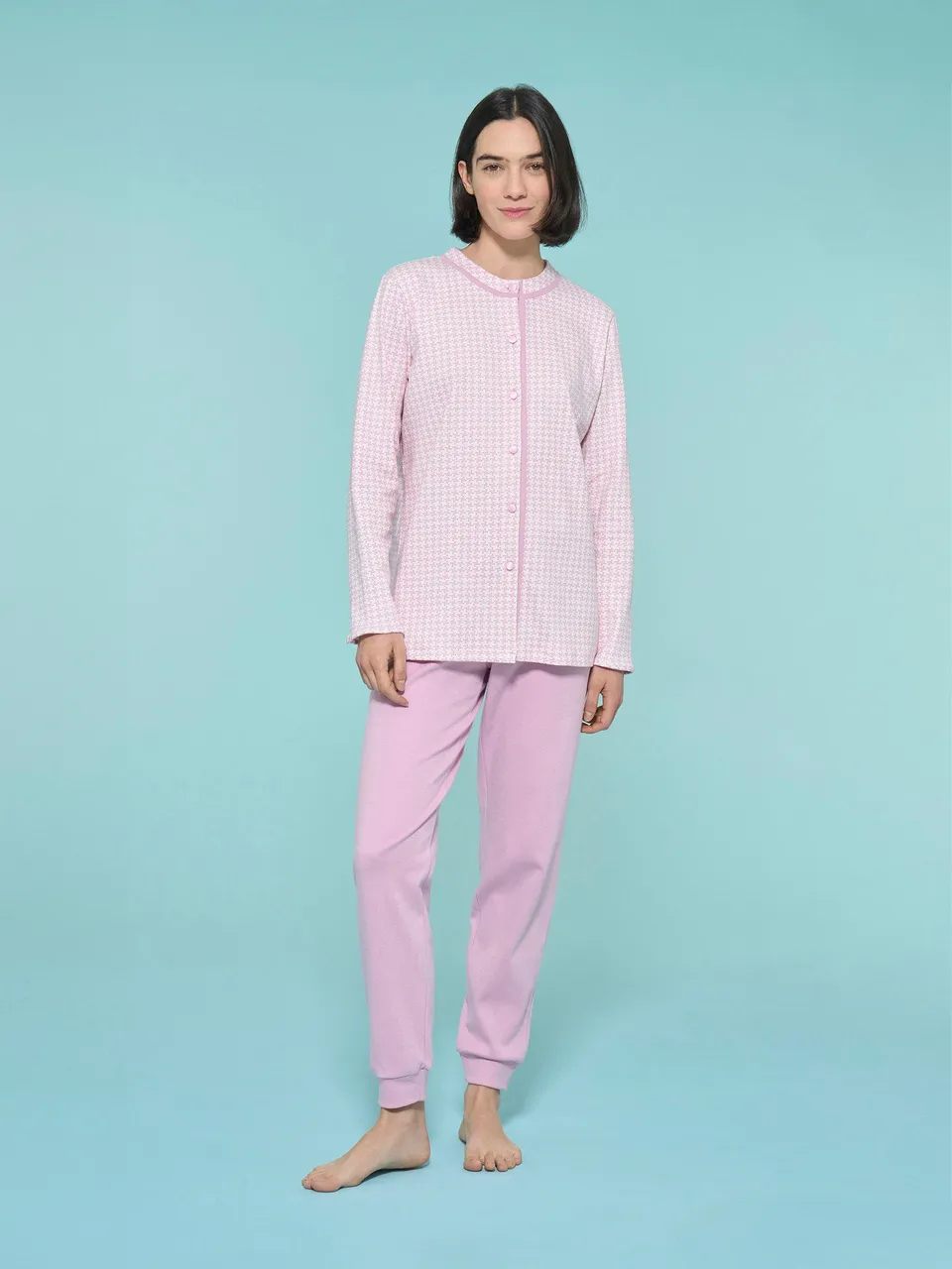 Ragno pigiama lungo aperto cotone mauve mist interlock