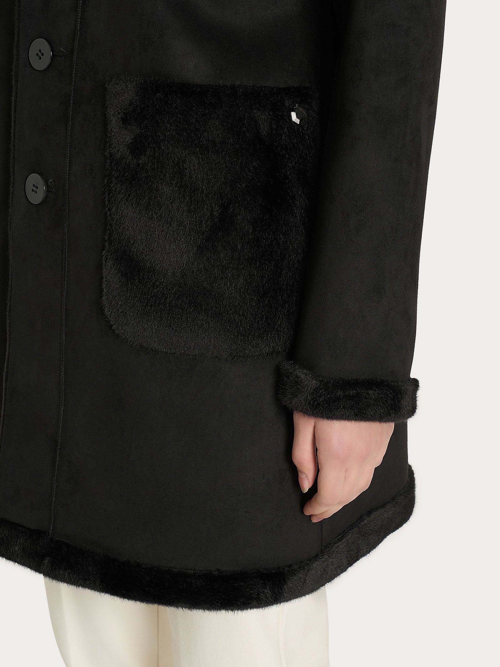 Ragno Vegan Shearling cappotto corto donna nero double-face