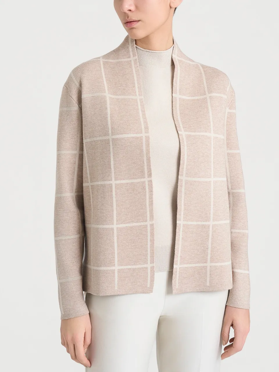 Ragno Super Soft Cardigan Aperto Check Cammello Melange