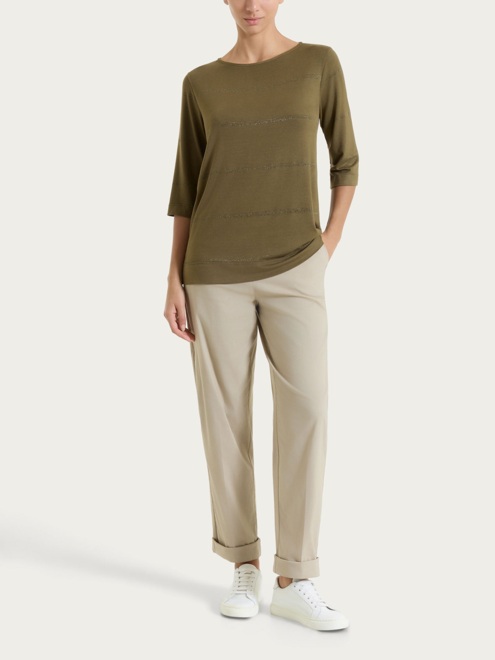 Ragno Viscosa Summer maglietta 3/4 righe Dark Olive viscosa