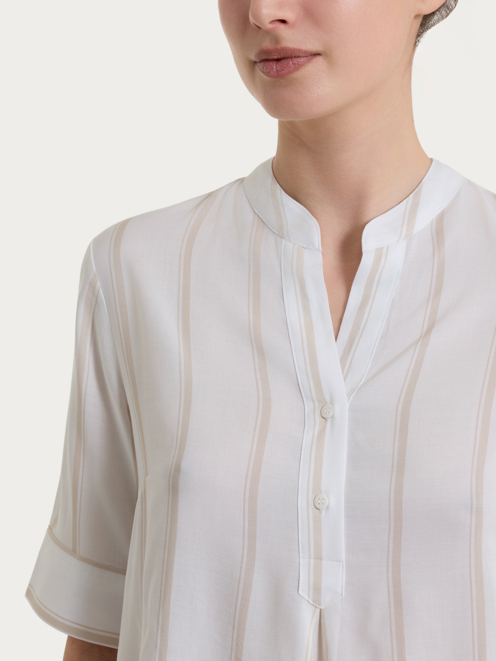 Ragno EcoSeta blusa righe Blanc manica corta