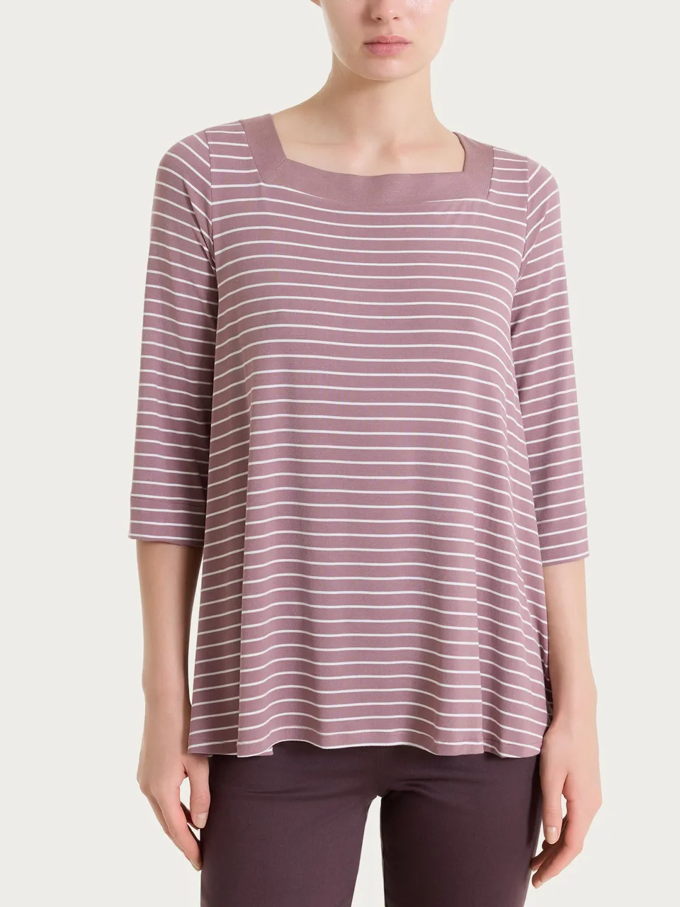 Ragno Maglietta Righe Collo Squadrato Twilight Mauve