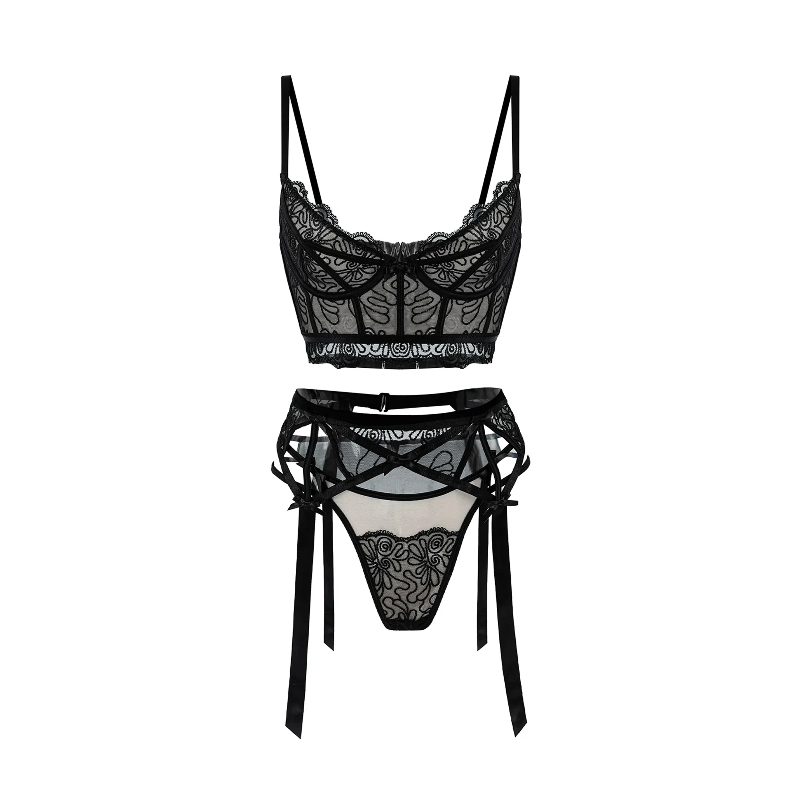 Maria Grazia Severi Obsession completo intimo 3 pezzi nero in pizzo