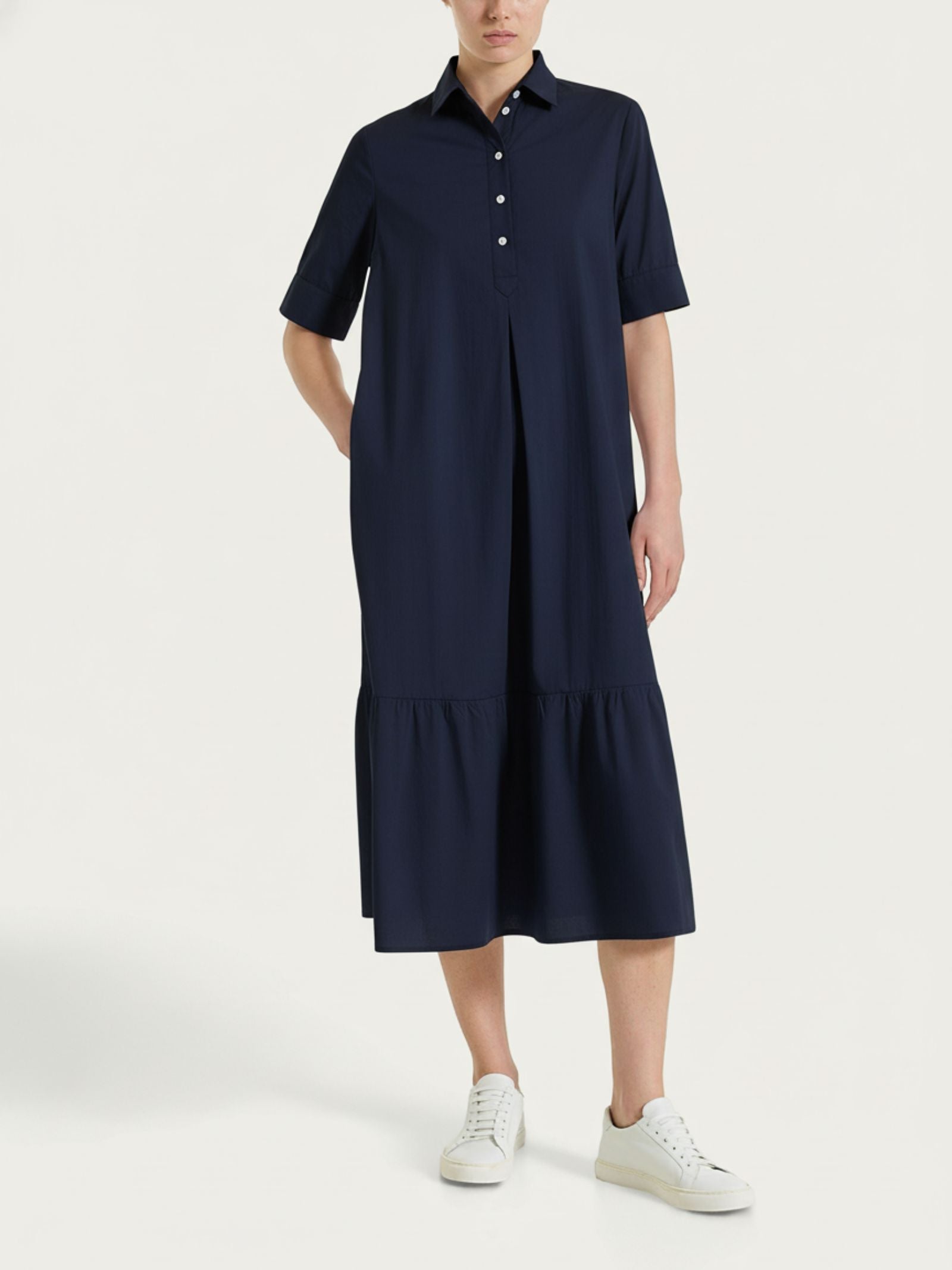 Ragno Abito Lungo Collo Camicia Poplin Cotone Blu fresco