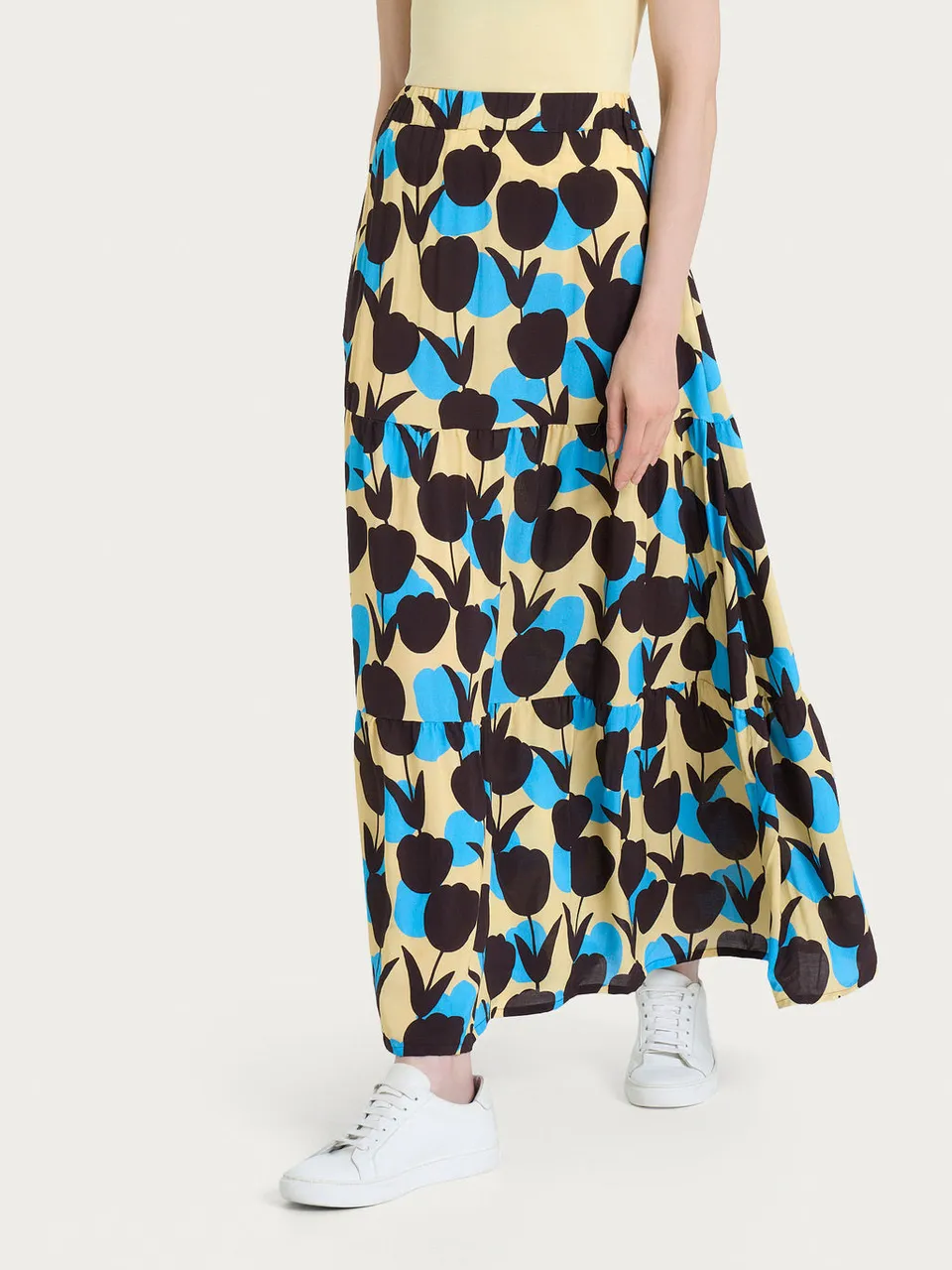 Ragno EcoSeta Gonna Lunga Tulipani Azzurra con Tasche