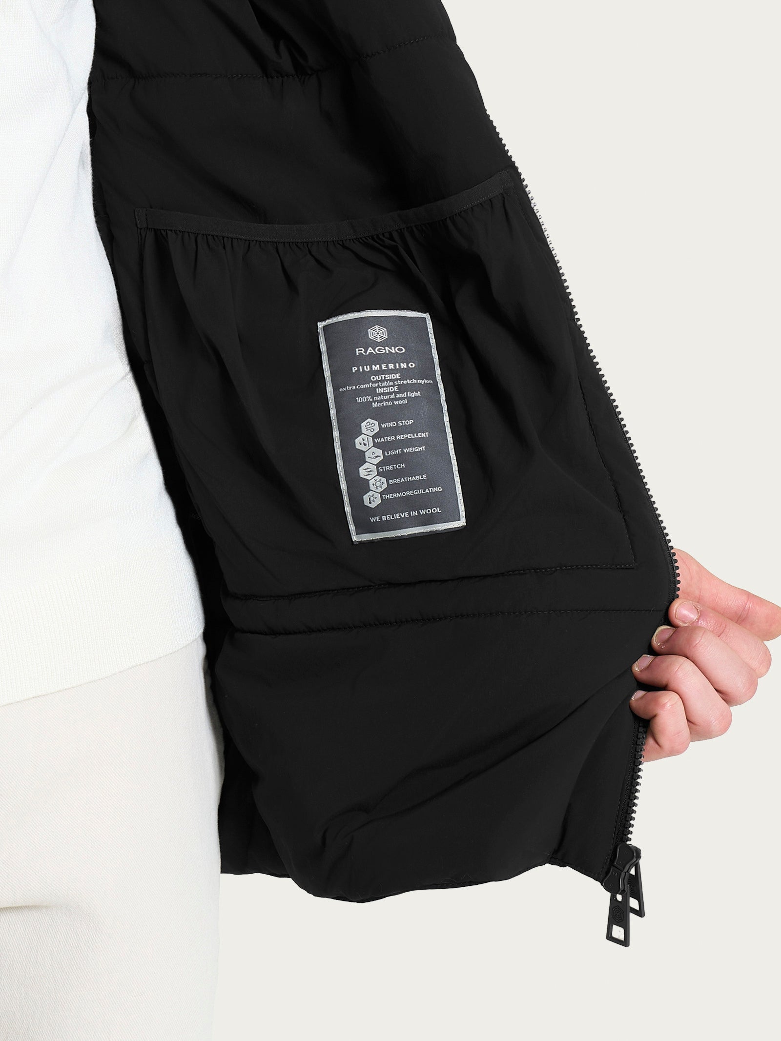 Ragno piumino parka uomo lana con cappuccio Nero