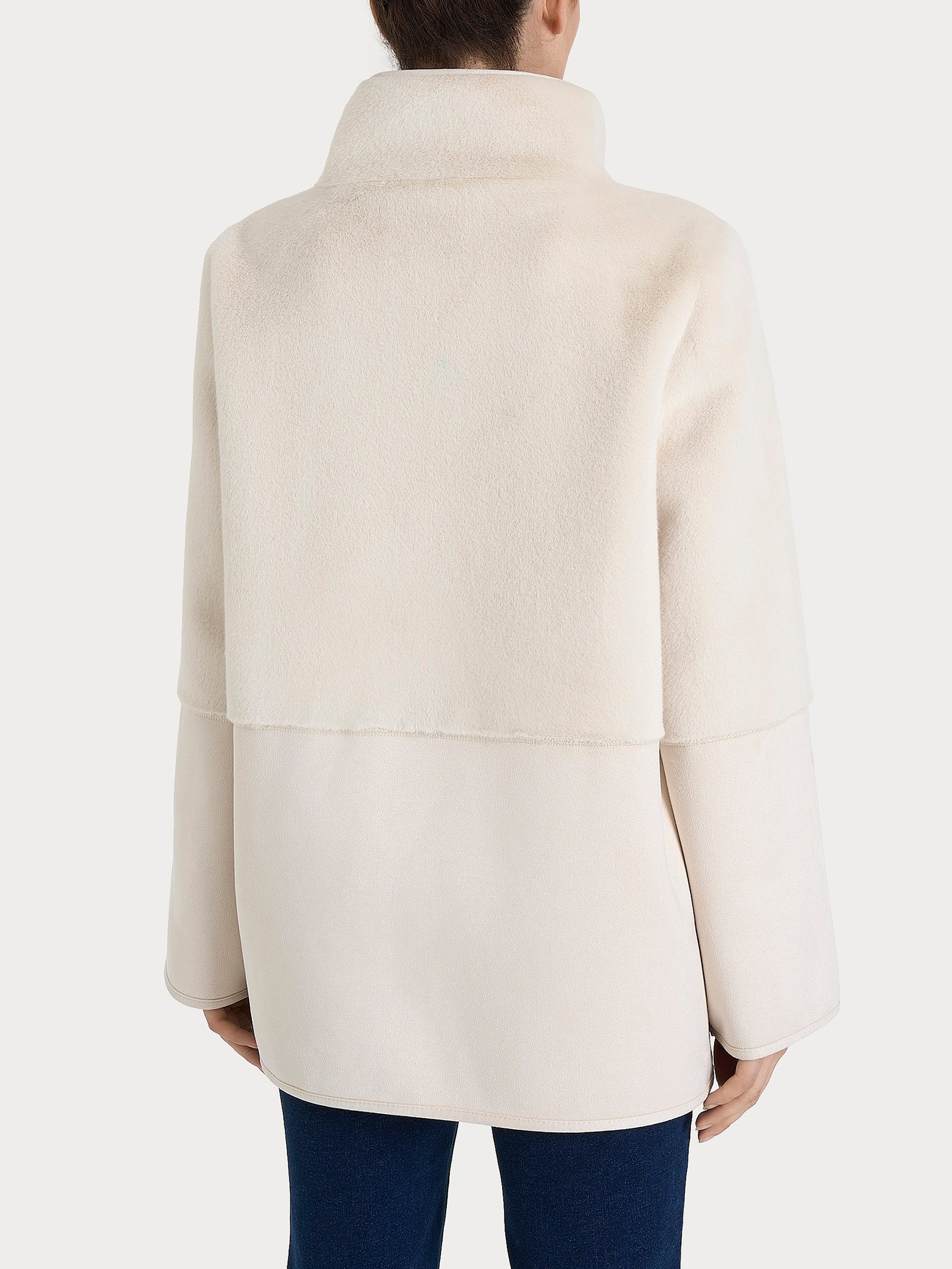 Ragno Vegan Shearling giacca lunga collo alto double-face champignon