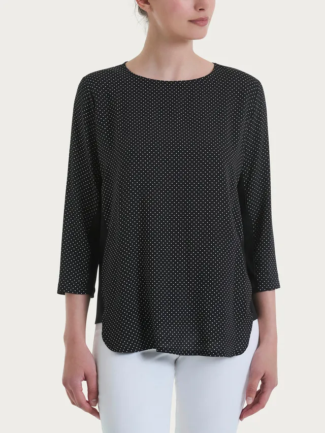 Ragno Maglione Girocollo Pois Viscosa Nero inserti jersey