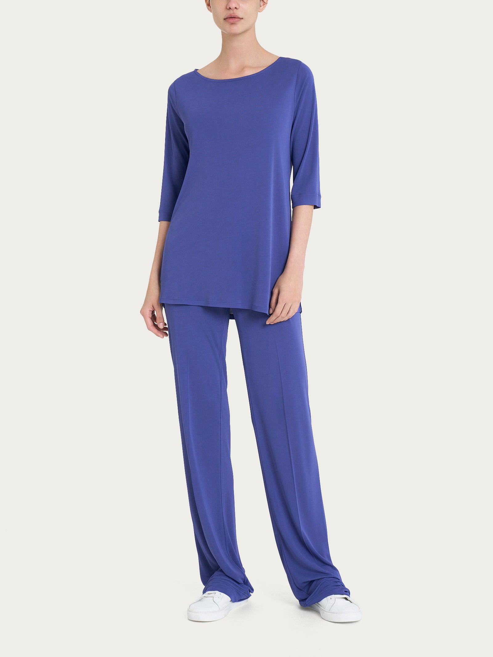 Ragno Crepe Satin maglia manica 3/4 Skipper Blue viscosa