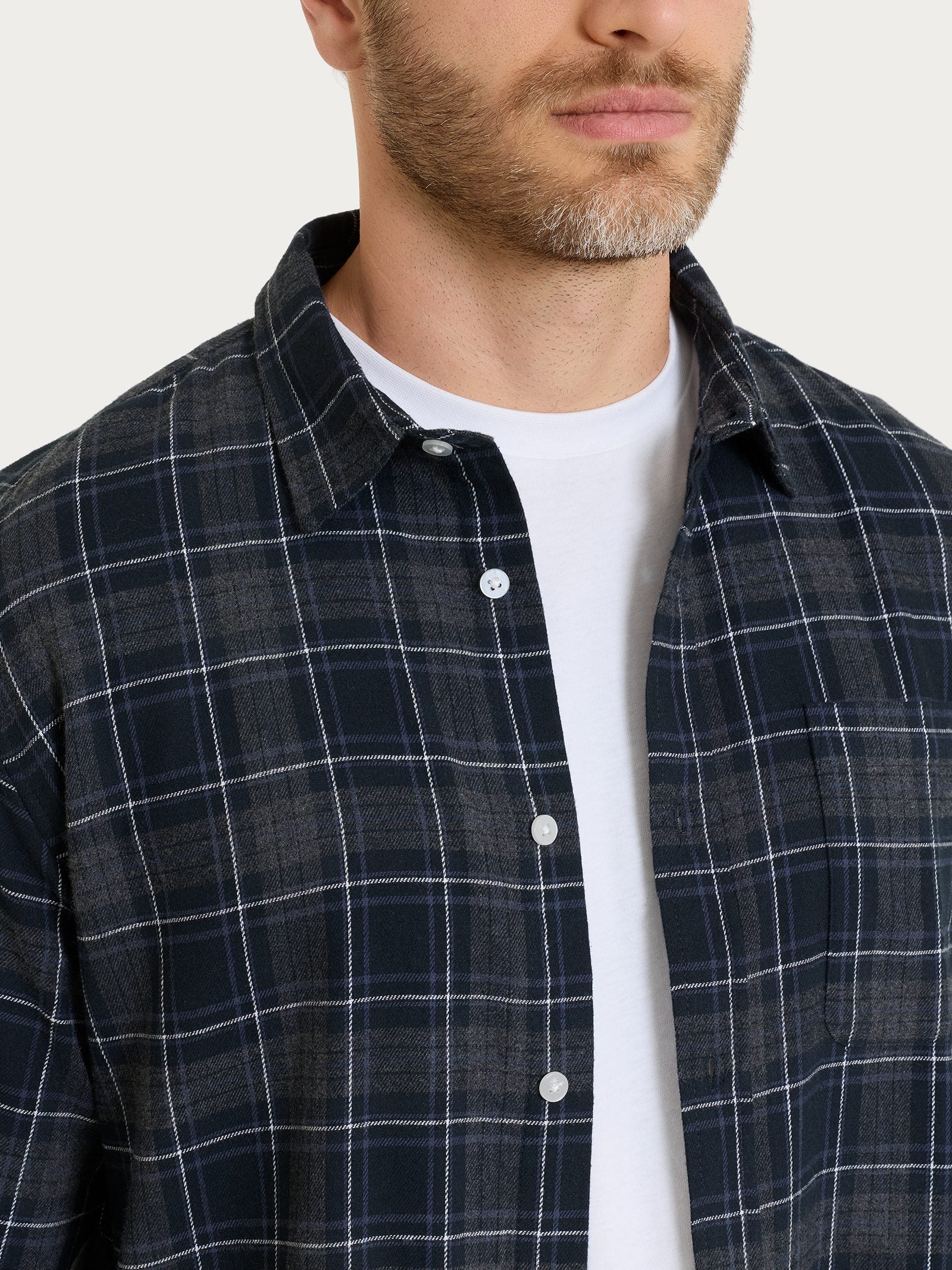 Ragno Cotton Flannel Camicia Uomo Tartan Blu Cotone