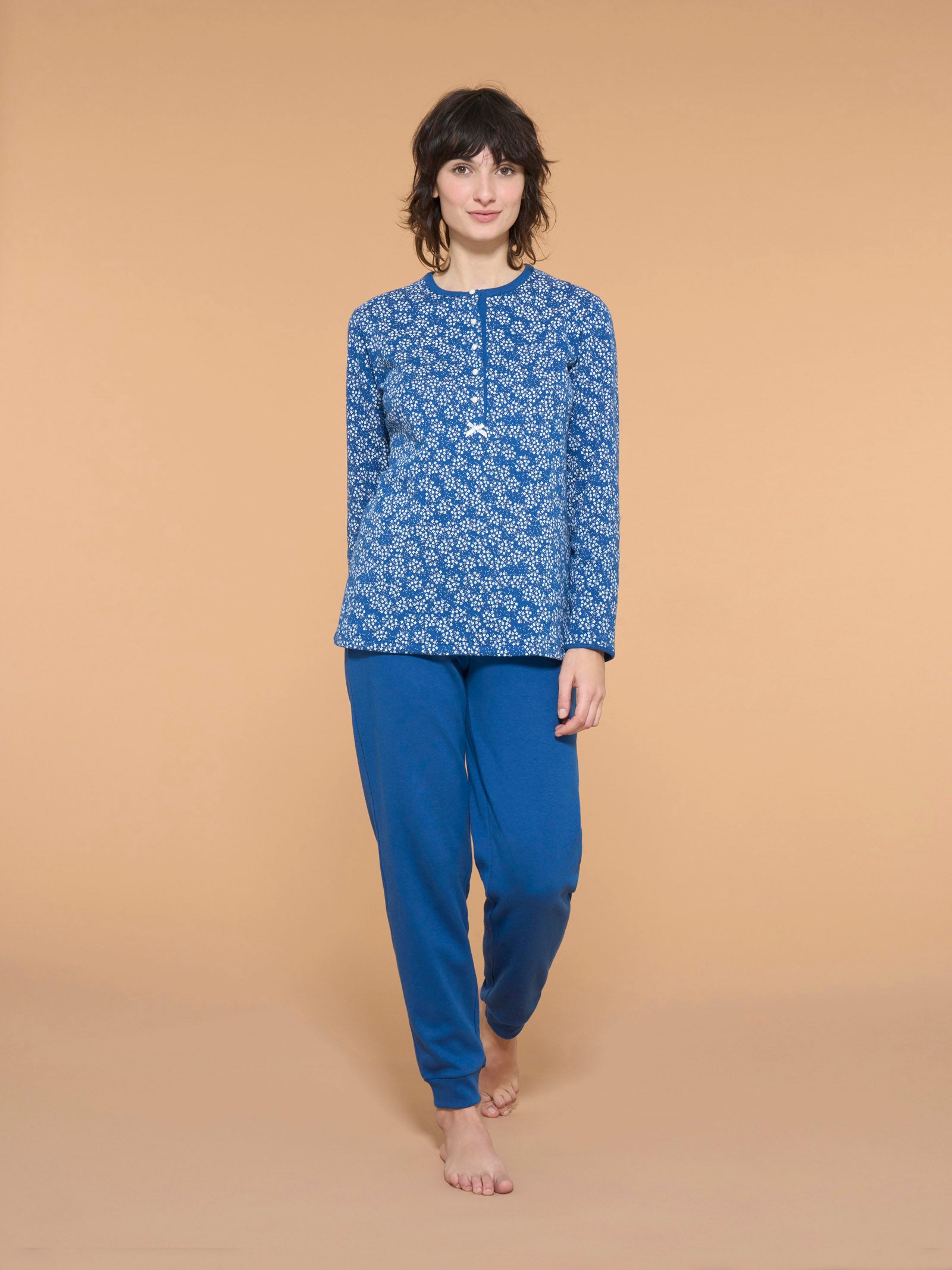 Ragno Pigiama Serafino Fiori Set Sail Interlock Cotone Caldo