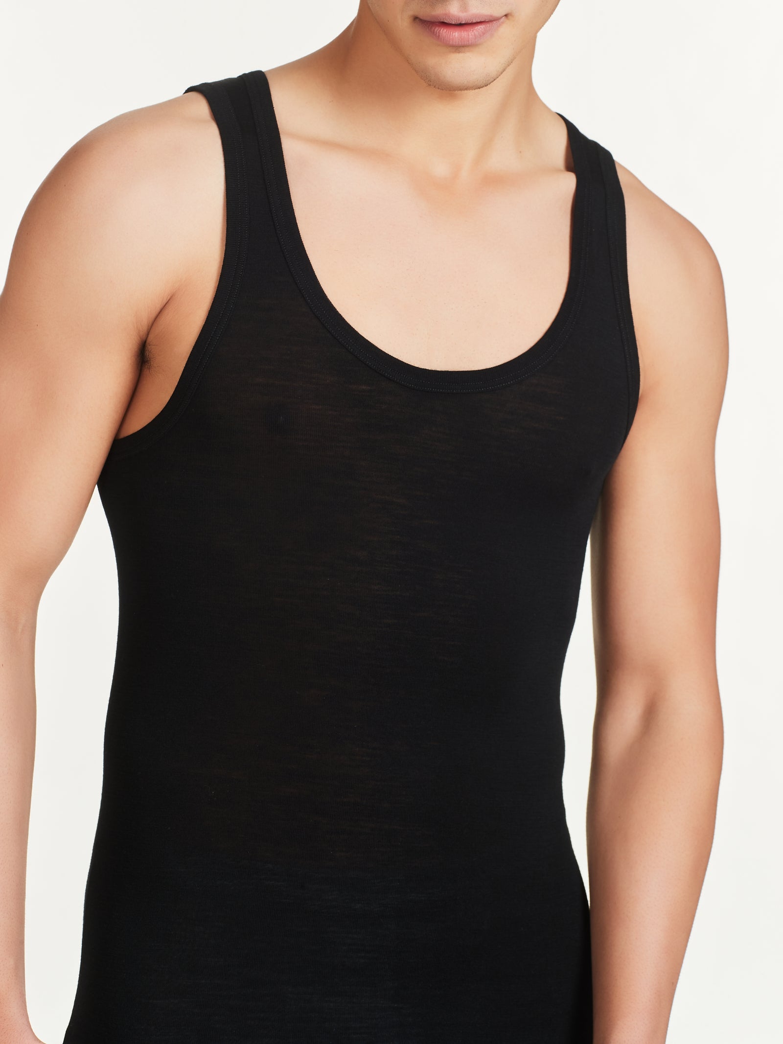 Ragno Wonderwool Canottiera spalla larga lana nero pura