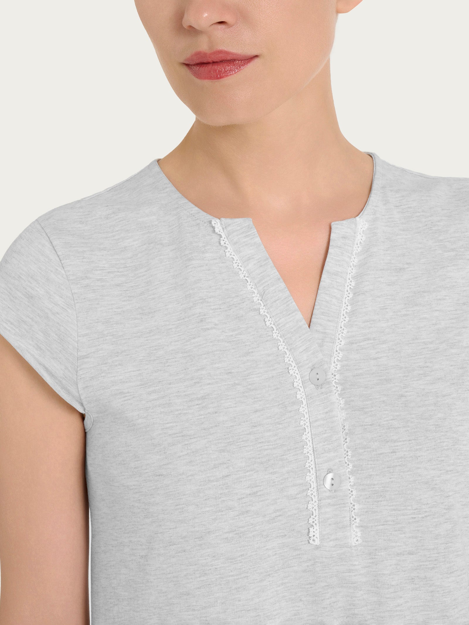Ragno Jersey Cotone Camicia da Notte Ghiaia Mel. collo serafino