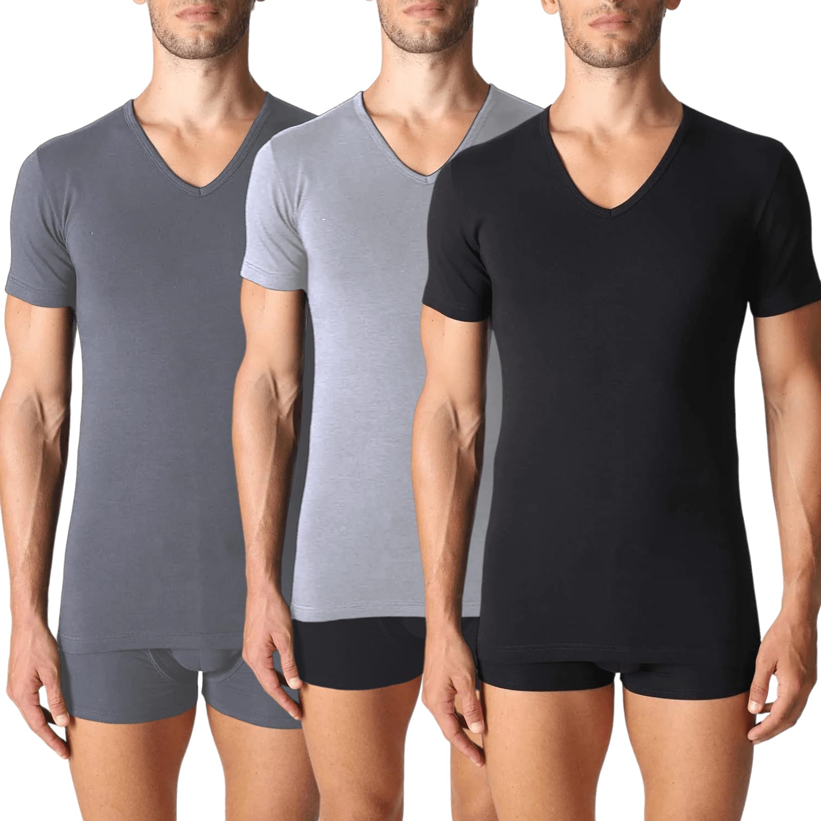 Lady C t-shirt uomo cotone scollo V M 3 pack elasticizzata