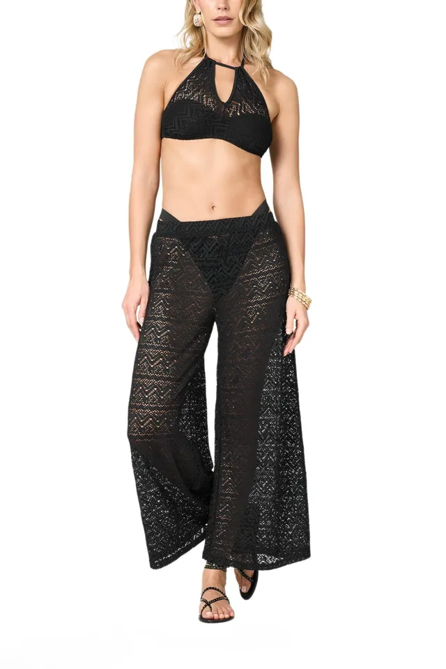 Goldenpoint Delfi pantaloni mare lunghi pizzo nero taglia S