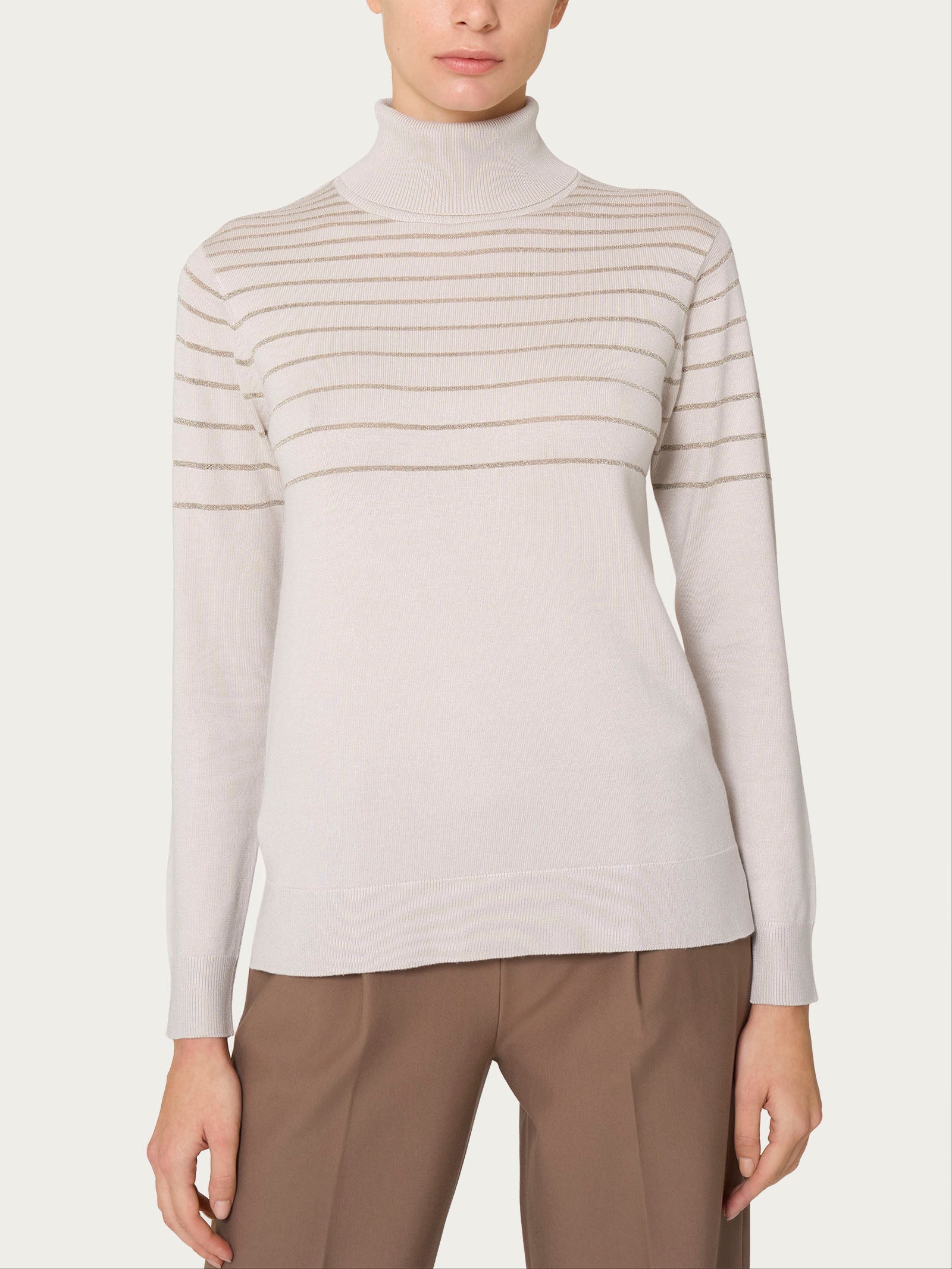 Ragno Four Seasons Dolcevita a righe Lurex maglia Champignon