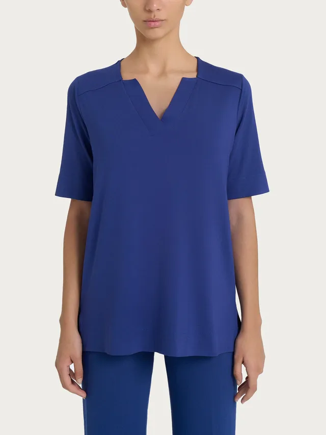 Ragno Viscosa Summer maglietta donna Blueberry scollo V