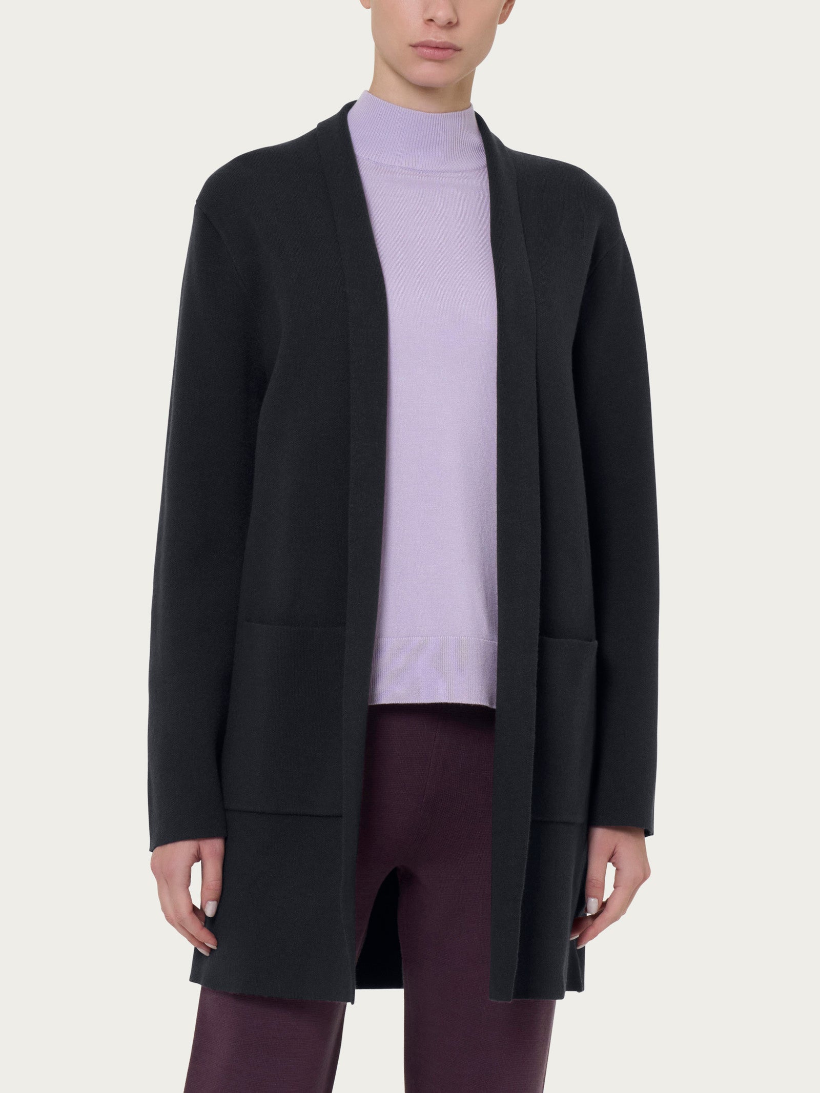 Ragno Four Seasons cardigan lungo Nero aperto con tasche
