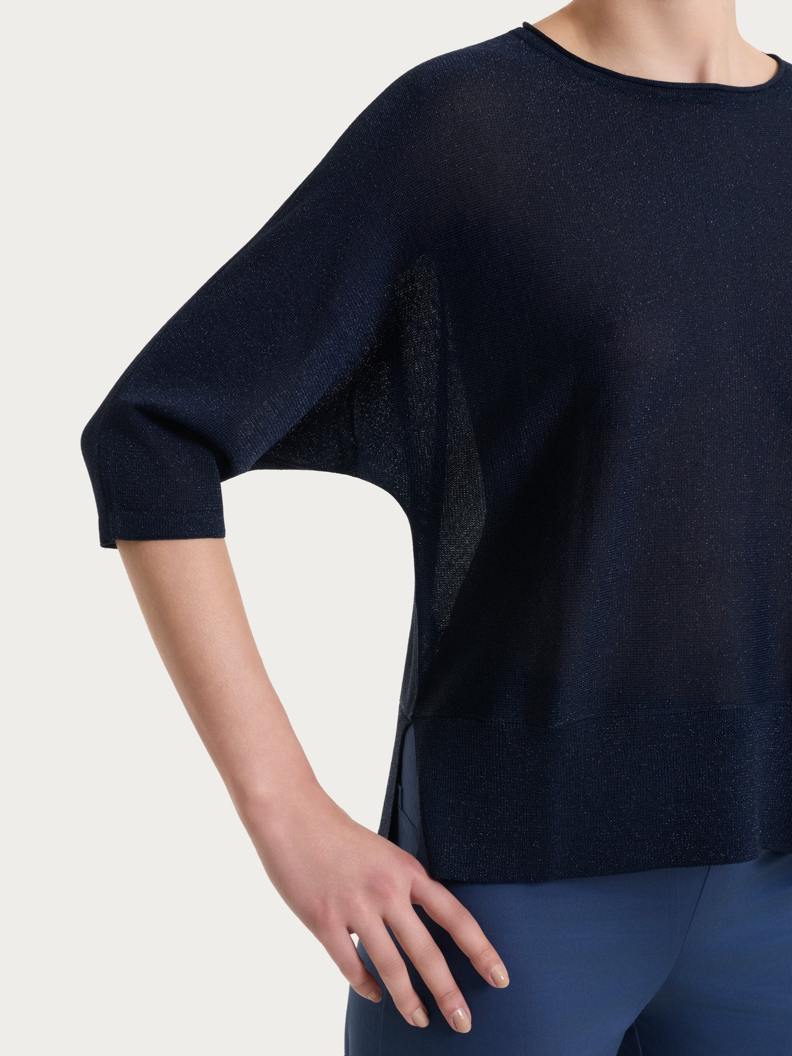 Ragno Crêpe Lurex maglia pipistrello donna blu Bleu luminosa