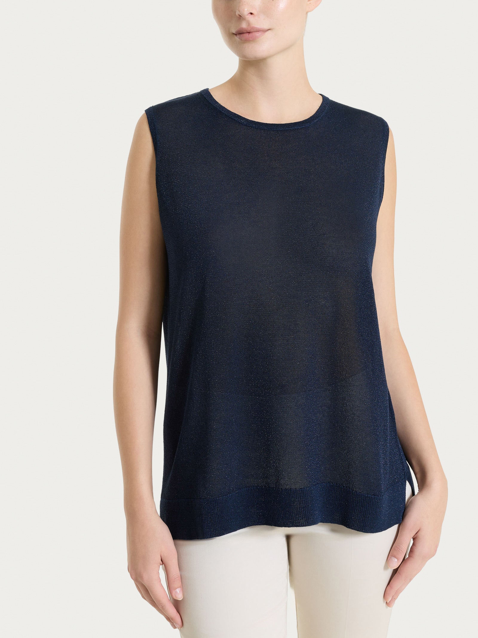 Ragno Crêpe Lurex Maglia smanicata top donna bleu