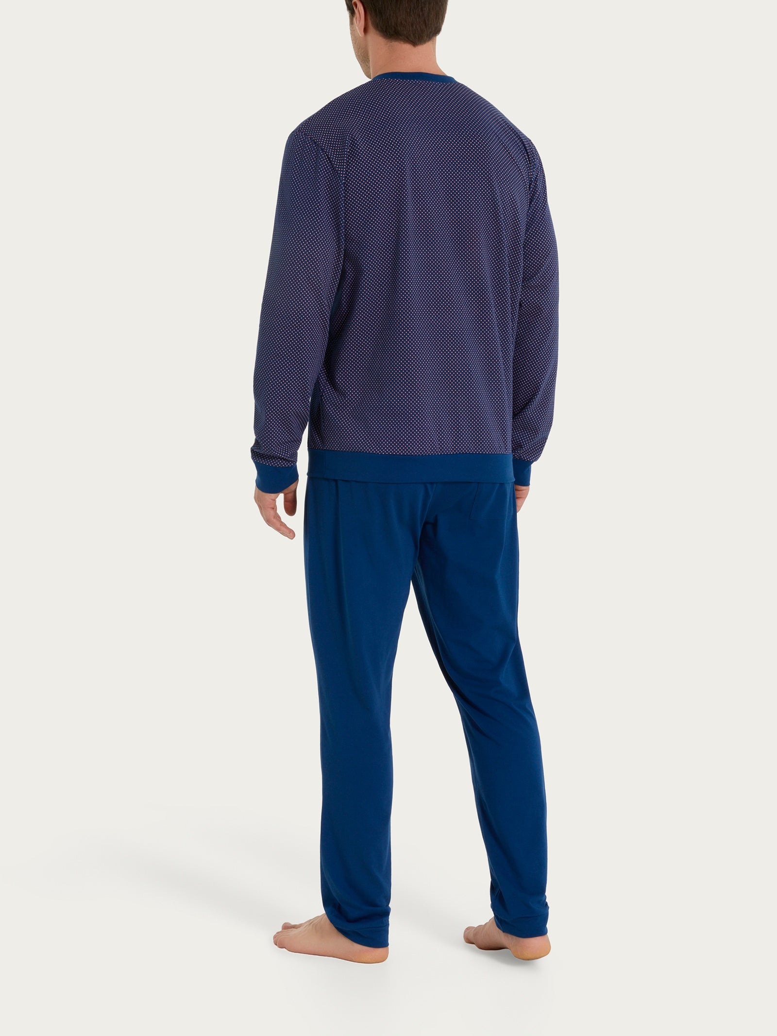 Ragno pigiama uomo blu scollo a V in jersey cotone