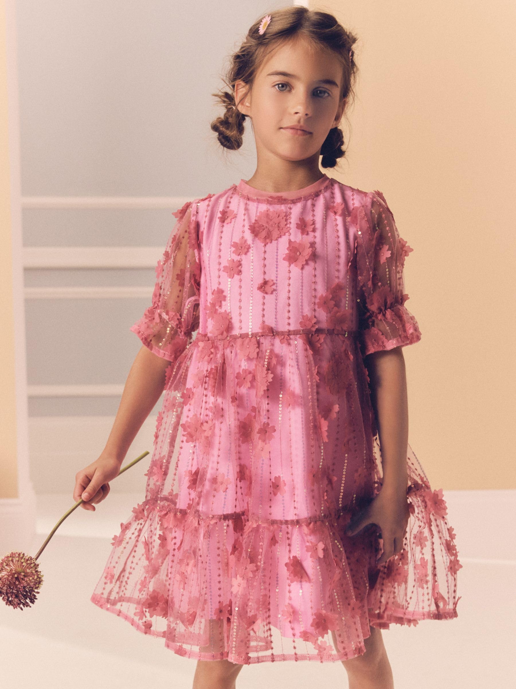 Next Abito Rete Fiori Paillettes vestito bambina 5 anni festa