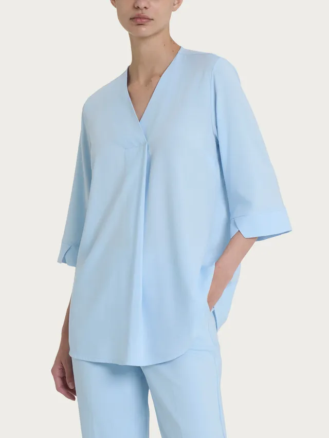 Ragno EcoSeta Blusa scollo V viscosa azzurra