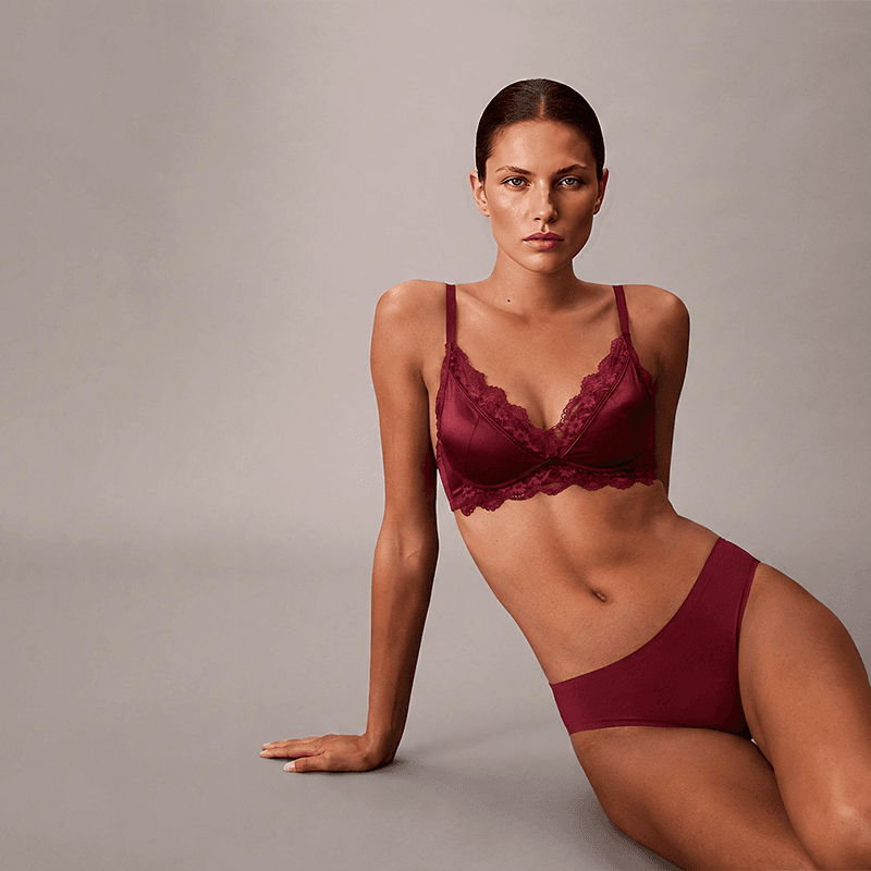 Maria Grazia Severi set intimo bordeaux raso e pizzo floreale