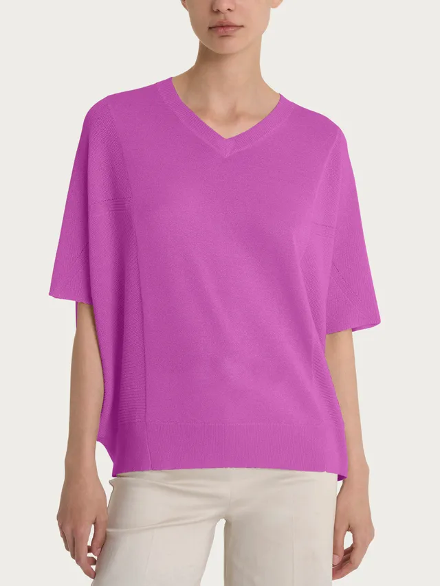 Ragno Lurex Crepe Maglia Scollo a V Cattleya Orchid manica 3/4