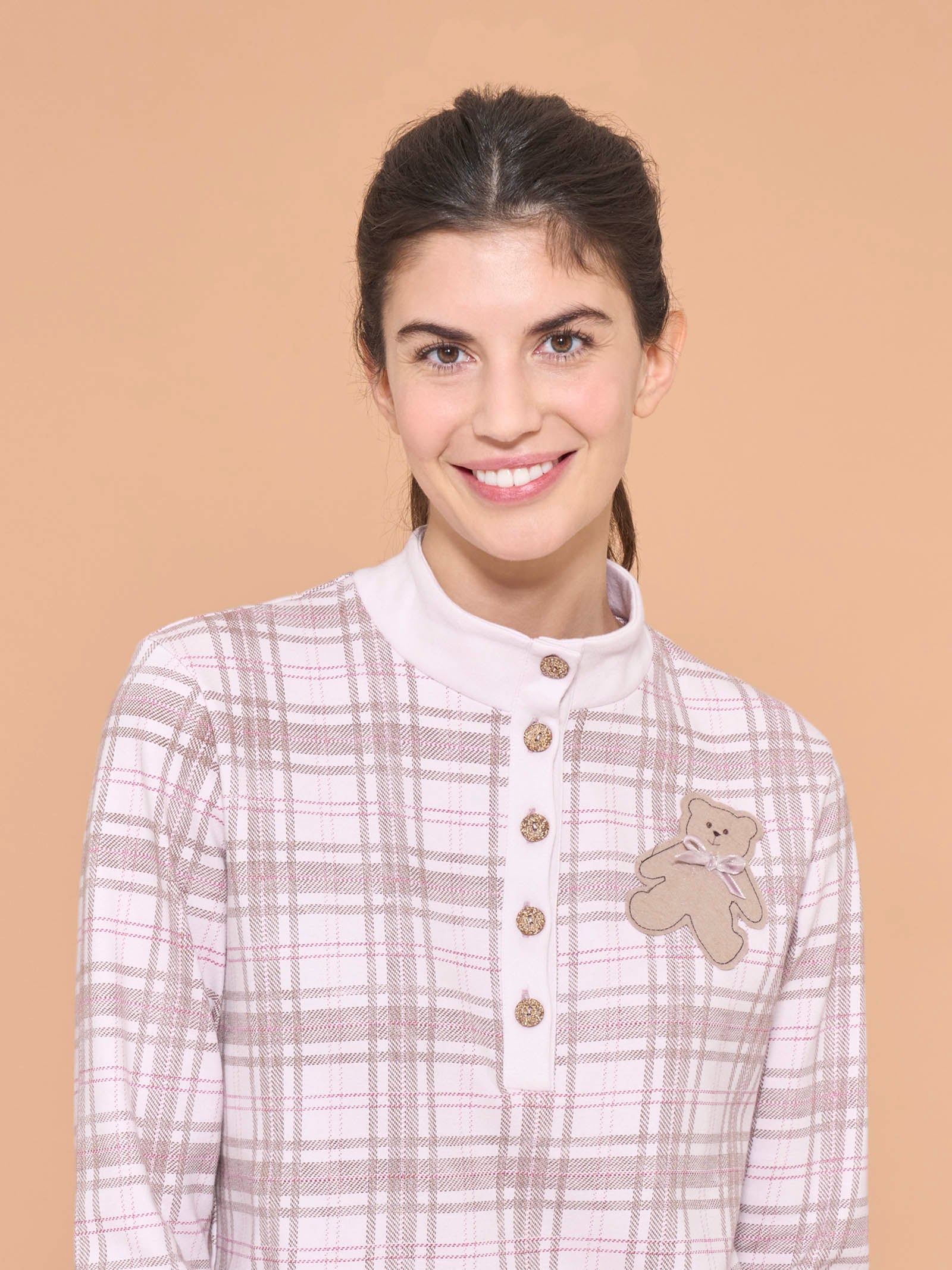 Ragno pigiama serafino collo alto Mauve Mist cotone invernale