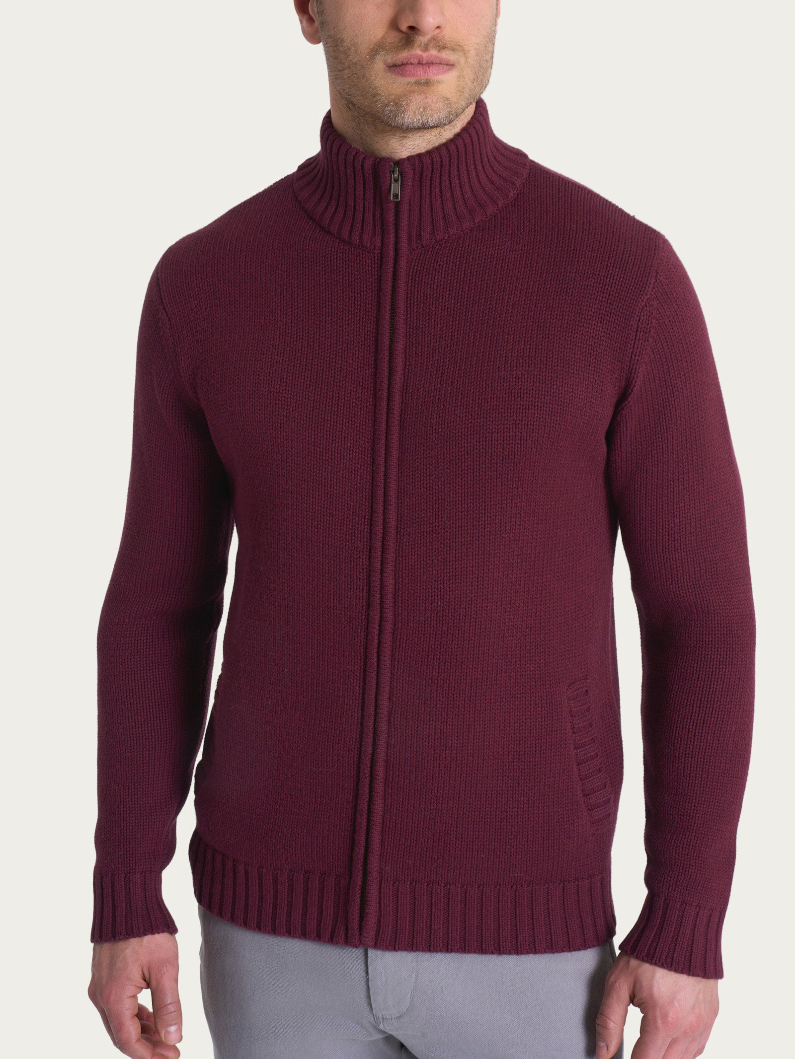 Ragno Winter Cotton cardigan uomo zip viola fig melange