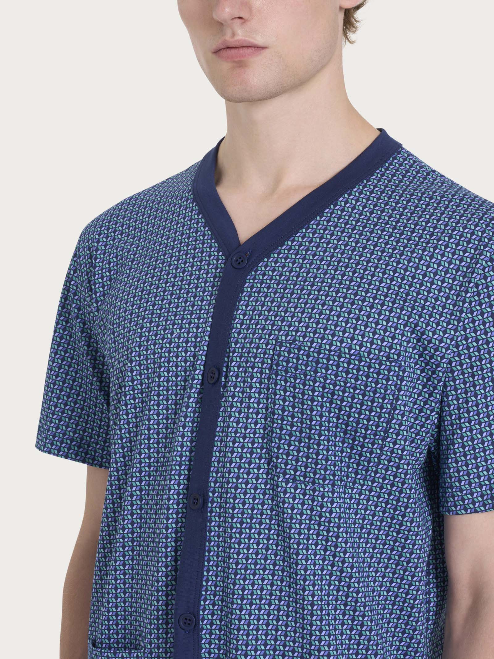 Ragno Pigiama Corto Aperto Uomo Cotone Blu Geometria