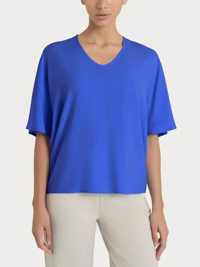 Ragno EcoSeta Blusa Scollo V Blu in Viscosa