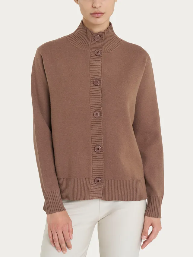 Ragno Super Soft cardigan donna Pine Bark collo alto