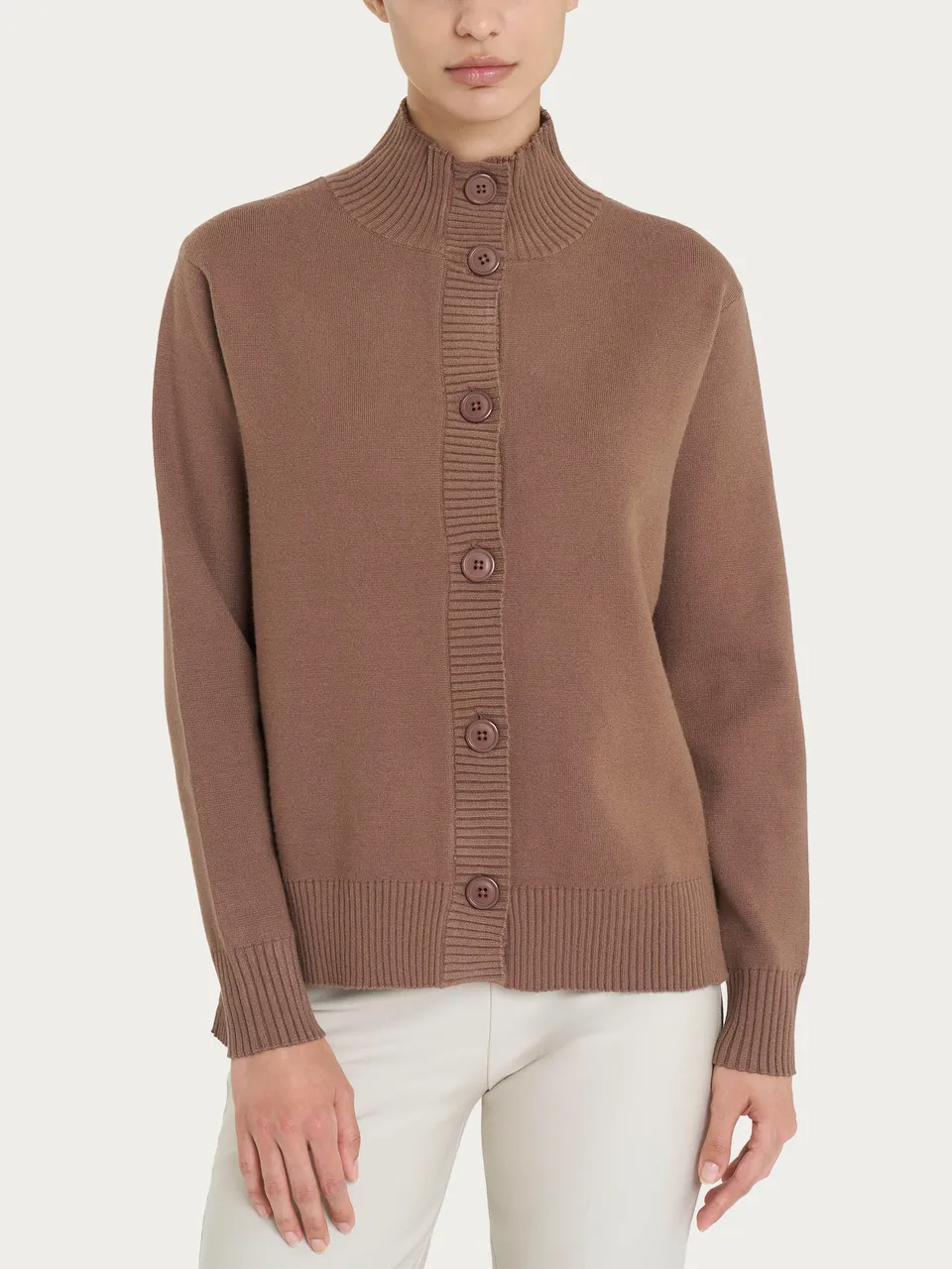Ragno Super Soft cardigan donna Pine Bark collo alto